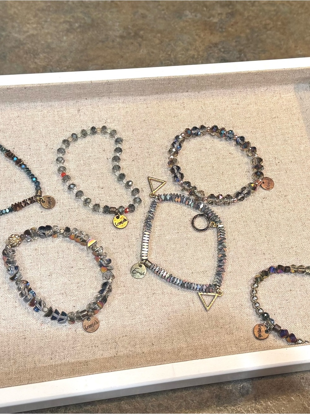 Erimish Crystal Stretch Bracelet with Gold/silver Charms
